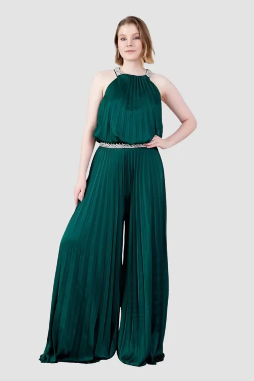 Green Sleeveless Wide-leg Evening Jumpsuit