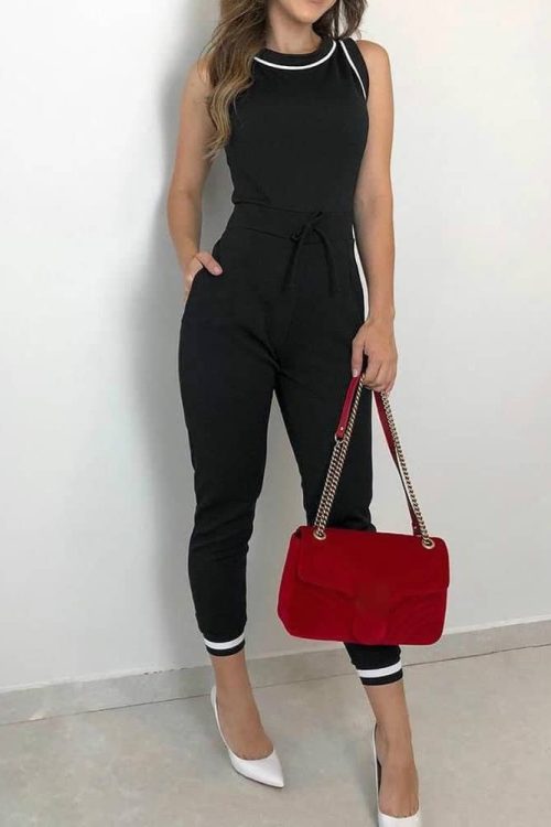 Tie Waist Casual Jumpsuit Women Rompers