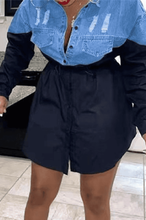 Women Plus Size Single-Breasted Denim Blouse