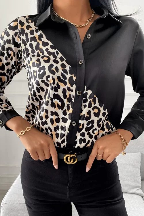 Leopard Print Long Sleeve Button Design Casual Shirt