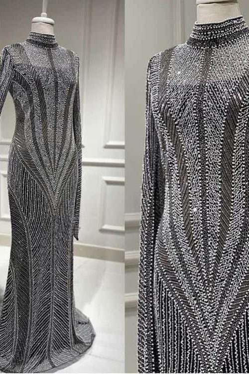 Stunning Crystal Pearl Beaded Prom Dress Sheath Mermaid Bride Wedding Dress Wine Silver Gold Black Evening Gowns Dress