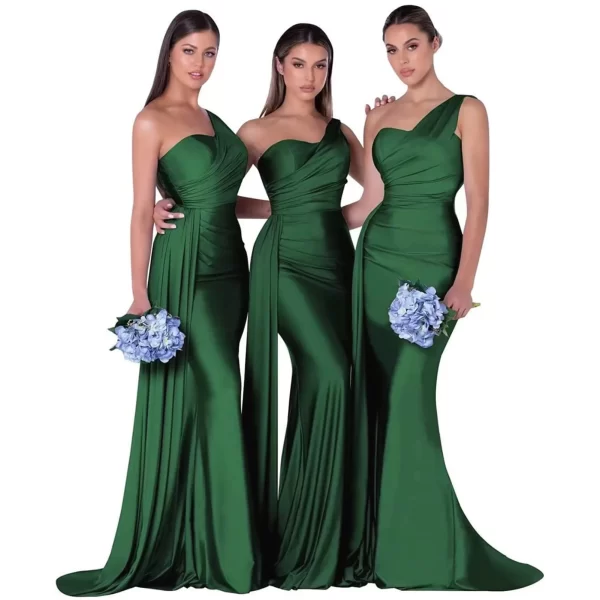 Elegant One Shoulder Mermaid Bridesmaid Dresses Simple Sleeveless Satin Wedding Party Gown Vestidos Para Bodas With