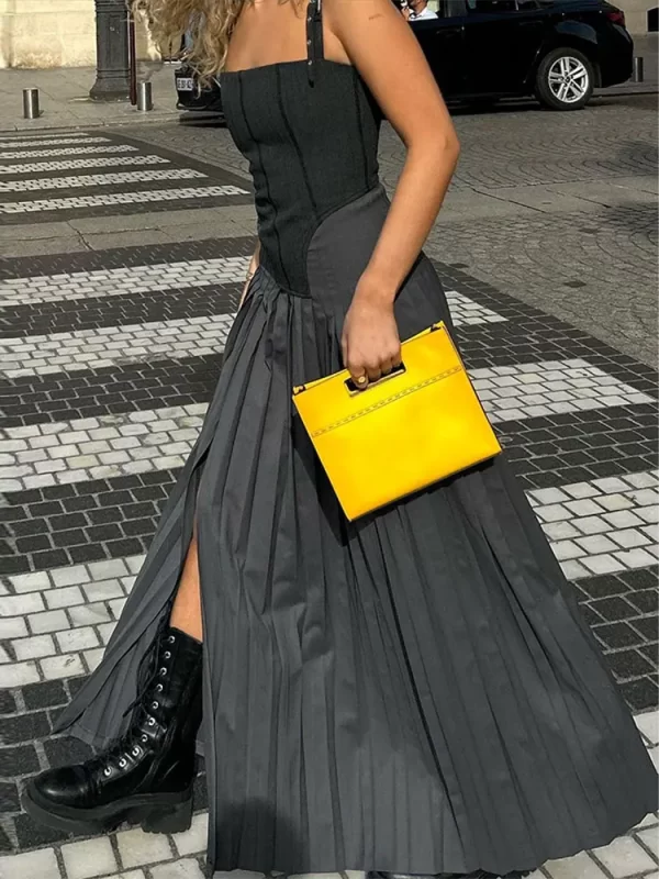 Elegant Slim Backless Sling Dress Women Fashion Solid Patchwork Slit Long Dresses 2023 Sexy Female Party 4