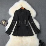 HIGH QUALITY Newest 2023 Designer Coat Women s Single Button Lacing Up Rope Split Blazer Jacket 1