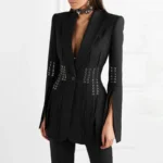 HIGH QUALITY Newest 2023 Designer Coat Women s Single Button Lacing Up Rope Split Blazer Jacket