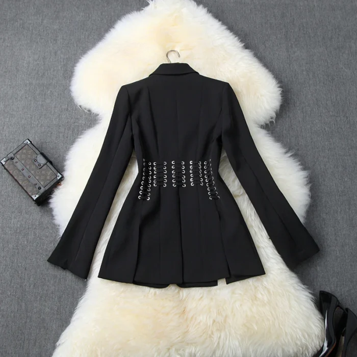 HIGH QUALITY Newest 2023 Designer Coat Women s Single Button Lacing Up Rope Split Blazer Jacket 2