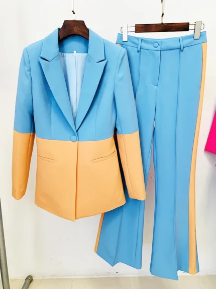 HIGH QUALITY Newest 2023 Star Style Designer Runway Suit Set Women s Single Button Color Block