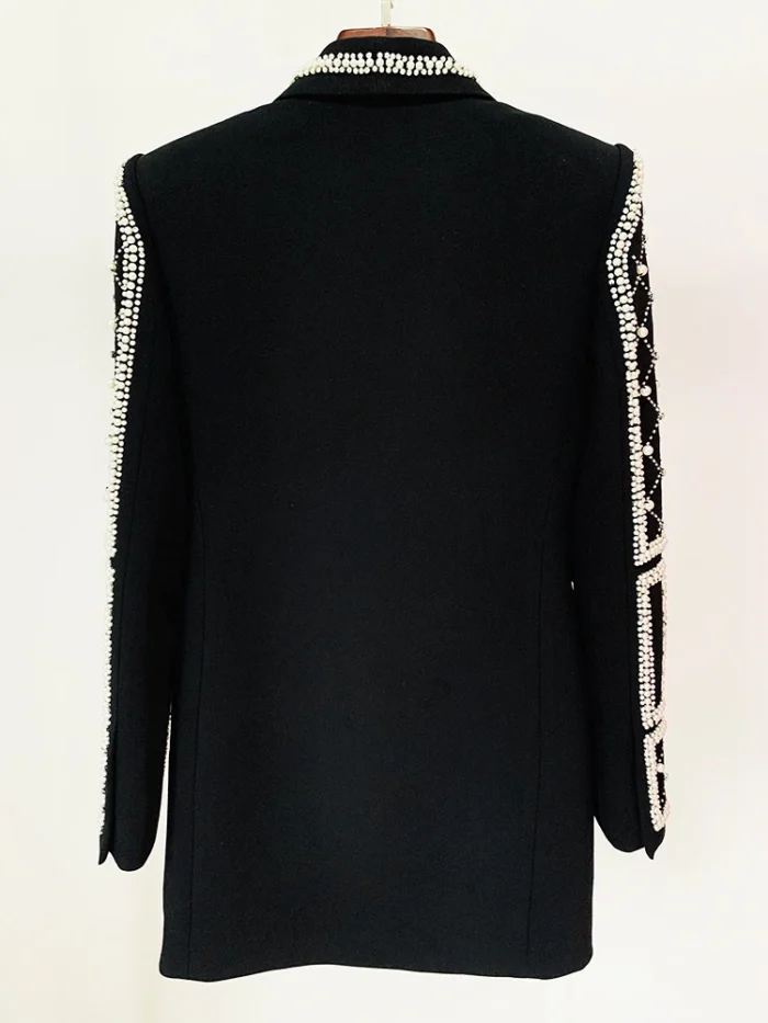 TOP QUALITY 2023 Newest Fashion Designer Women s Shawl Collar Stunning Diamonds Pearls Beaded Black Blazer 2