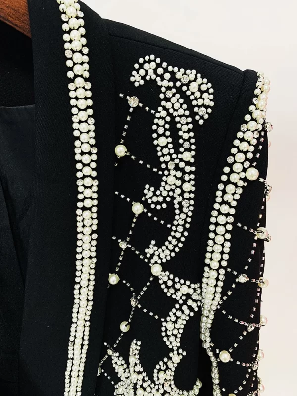 TOP QUALITY 2023 Newest Fashion Designer Women s Shawl Collar Stunning Diamonds Pearls Beaded Black Blazer 3