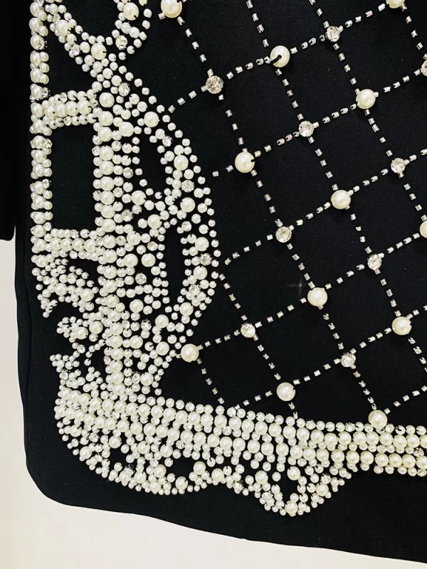 TOP QUALITY 2023 Newest Fashion Designer Women s Shawl Collar Stunning Diamonds Pearls Beaded Black Blazer 4