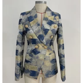 TOP QUALITY Stylish 2023 Designer Blazer Women s Lion Buttons Double Breasted Colo Block Jacquard Blazer