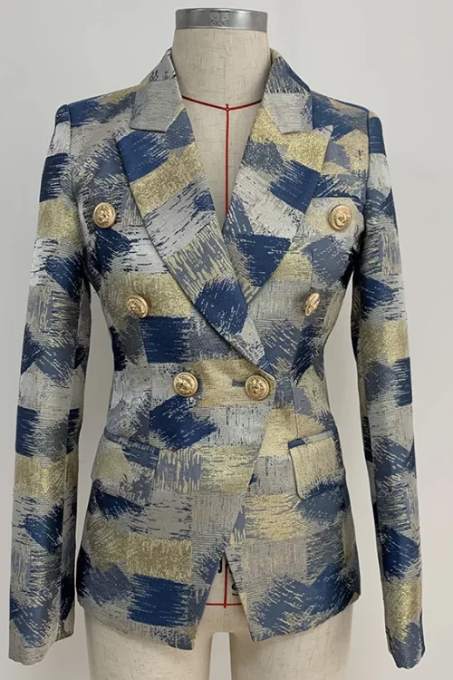 Women’s Lion Buttons Double Breasted Jacquard Blazer