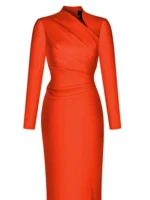 VKBN Party Evening Dresses Women Casual Full Sleeve Diagonal Collar Orange Banquet Wedding Dresses for Female