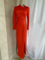 VKBN Party Evening Dresses Women Casual Full Sleeve Diagonal Collar Orange Banquet Wedding Dresses for Female 4