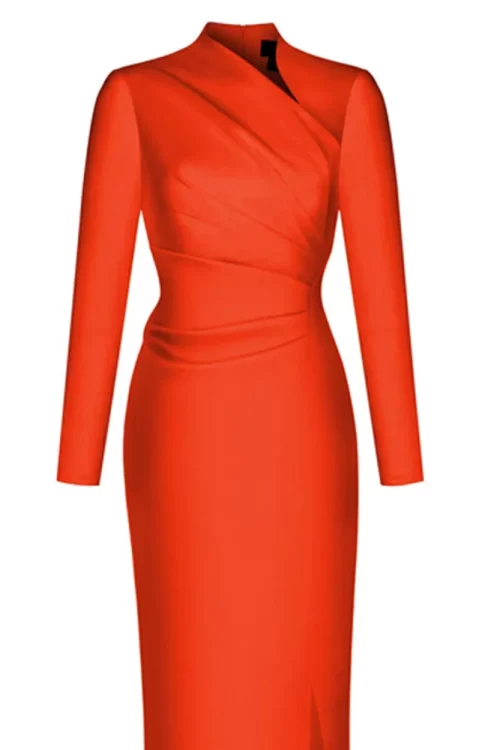 Party Evening Dresses Women Casual Full Sleeve Diagonal Collar Orange Banquet Wedding Dress