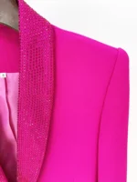 Hot Pink Pant Suits Ostrich Feather 2023 Fashionable Luxury Real Feather Embellished Diamond Shawl Collar Suit 4