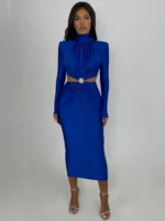 Mozision Elegant Hollow Out Sexy Maxi Dress For Women Autumn Winter New Turtleneck Long Sleeve Bodycon 4