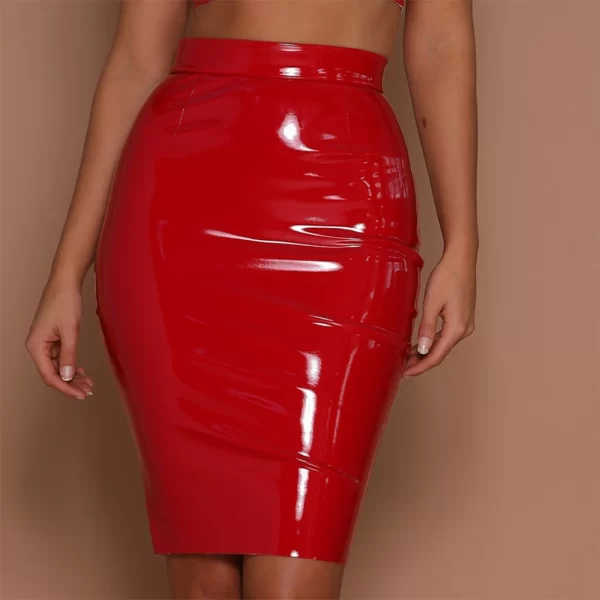 Women PU Leather High Waist Wet Look Bodycon Pencil Midi Skirts Dress Club Party Sexy Lady