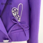 Women s Love Heart Diamonds Buttons Patchwork Crop Blazer Skirt Luxury Matching Suit Casual Designer RHinestoned 3