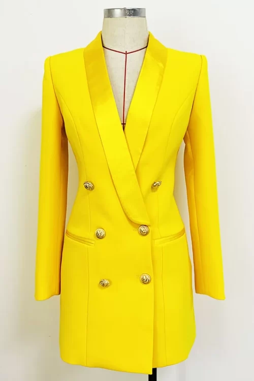 Yellow Double Breasted Blazer Dress