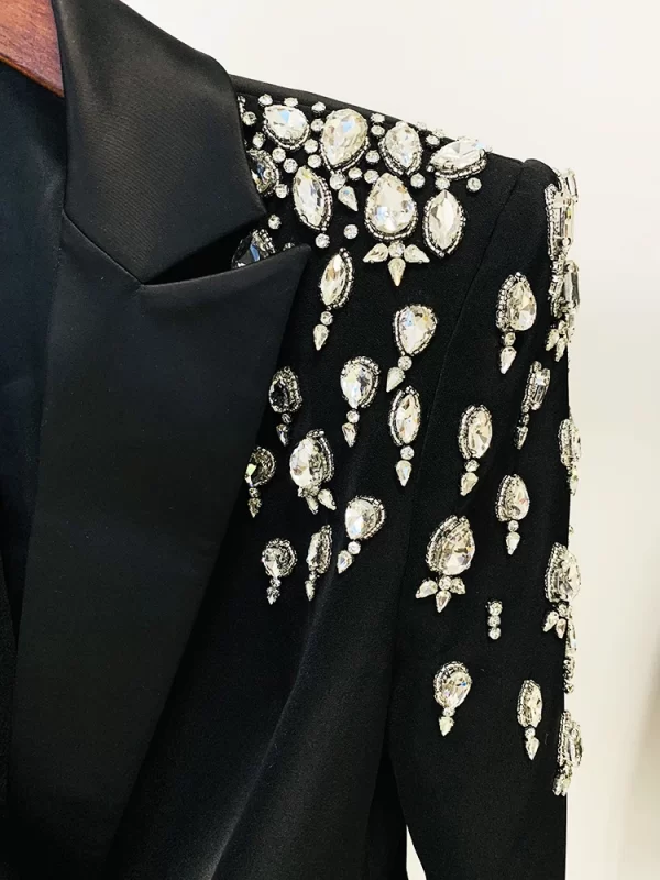 HIGH STREET Newest 2023 Designer Jacket Women s Double Breasted Rhinestone Diamonds Beaded Long Blazer Dress 2