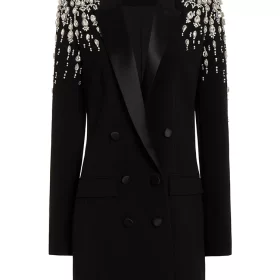 HIGH STREET Newest 2023 Designer Jacket Women s Double Breasted Rhinestone Diamonds Beaded Long Blazer Dress