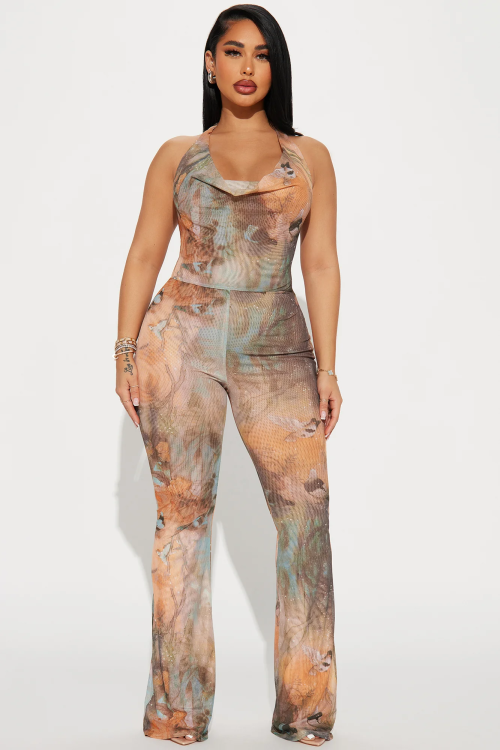 Invite Me over Mesh Jumpsuit – Orange/Combo