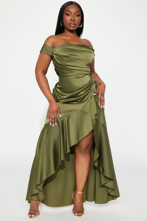 Kyla Satin Gown – Olive