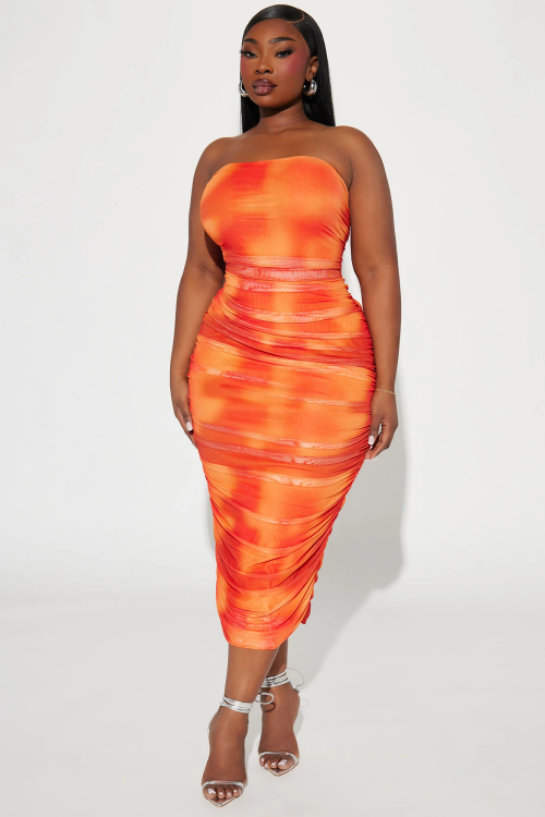 Rana Ruched Midi Dress – Orange