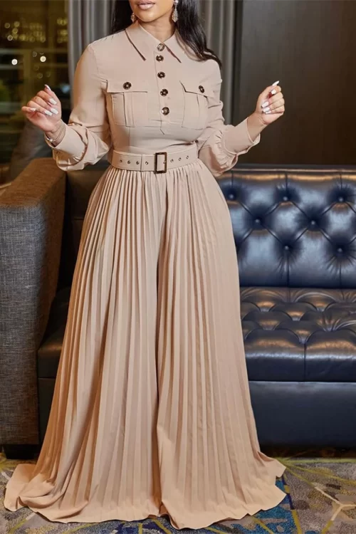 Pleated Maxi Jumpsuit with Belt