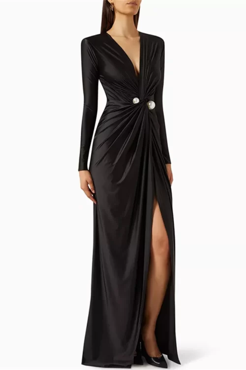 Slit Stretch Dress: Luxury Style and Floor-Length Silhouette