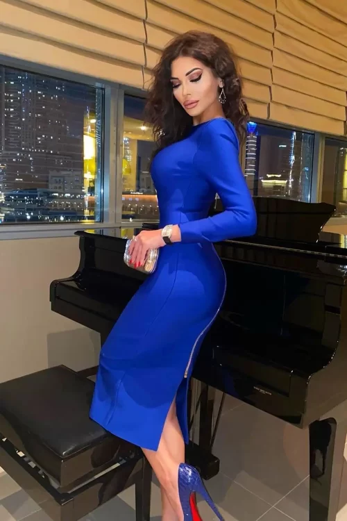 New Winter Xmas Women Sexy Designer Backless Midi Blue Black Red Bandage Dress 2021 Ladies Elegant Bodycon Party Dress Vestido