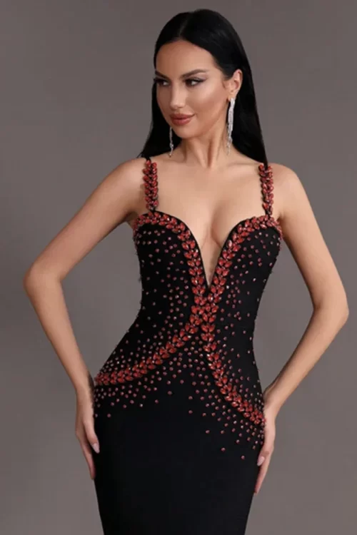 Luxury Diamond Spaghetti Bandage Strap Backless Dress