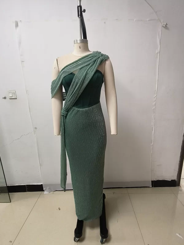 kf S8ab146d41a884e0ca60c08a73aa4c0010 Women Elegant Luxury Gala Dress Sparky Green Patchwork Strapless Strap Twist Ankle Length Birthday Celebrity Evening