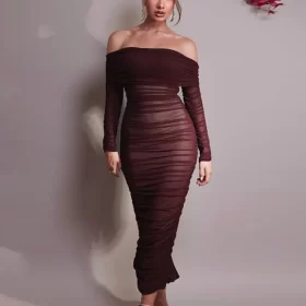 kf S9e69c1c7d331467da52f6a918072ff9e2 Mozision Off shoulder Long Sleeve Sexy Maxi Dress For Women Autumn New Strapless Backless Bodycon Ruched