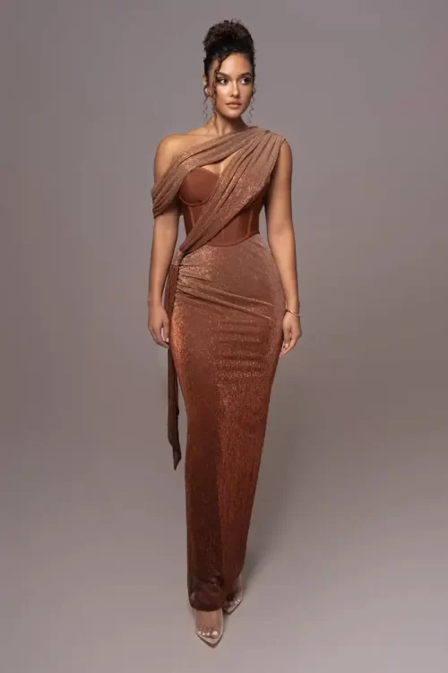 Women Elegant Brown Strapless Evening Party Dresses