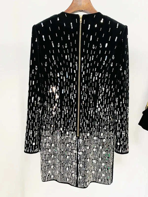 kf S560a18964fda450d88ebd18ec1311ba6H HIGH STREET Newest Fashion 2024 Designer Women s Long Sleeve Luxurious Sequined Crystal Beaded Velvet Mini