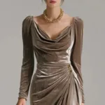 Ruched Velvet Split Party Dress front view, trendy petite dress for women”