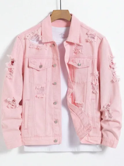 Pink ripped denim jacket