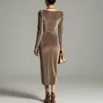 Back view of Ruched Velvet Split Party Dress, trendy petite dress for women”