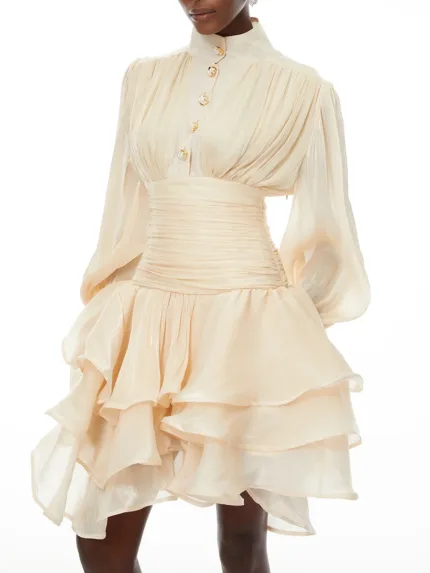 Spliced Ruffles Folds High Waist Mini Dress