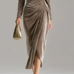 Ruched Velvet Split Party Dress front view, trendy petite dress for women”