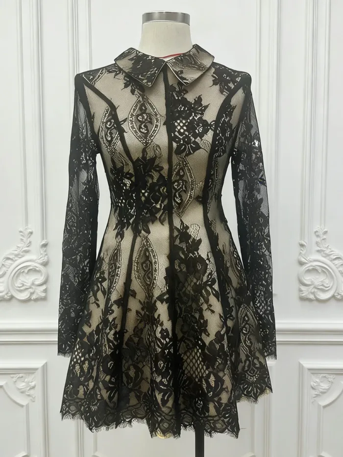 black lace peter pan collar dress Lace collar dress