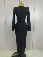 Elegant V-Neck Embellished Dress - walking pose