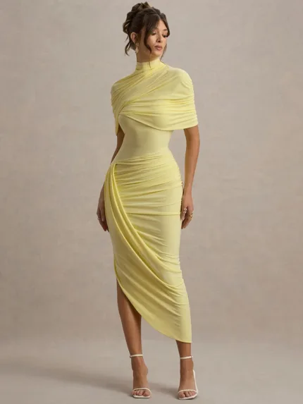 Half Sleeve Backless Ruched Sexy Dress