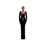 Elegant V-Neck Embellished Dress - model wearing dress