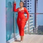 Elegant V-Neck Embellished Dress - side profile