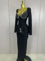 Elegant V-Neck Embellished Dress - sleeve detail