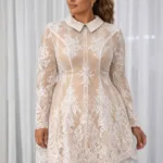 Elegant women’s lace dress with Peter Pan collar, featuring delicate floral lace, vintage-inspired design, and a classic, feminine silhouette