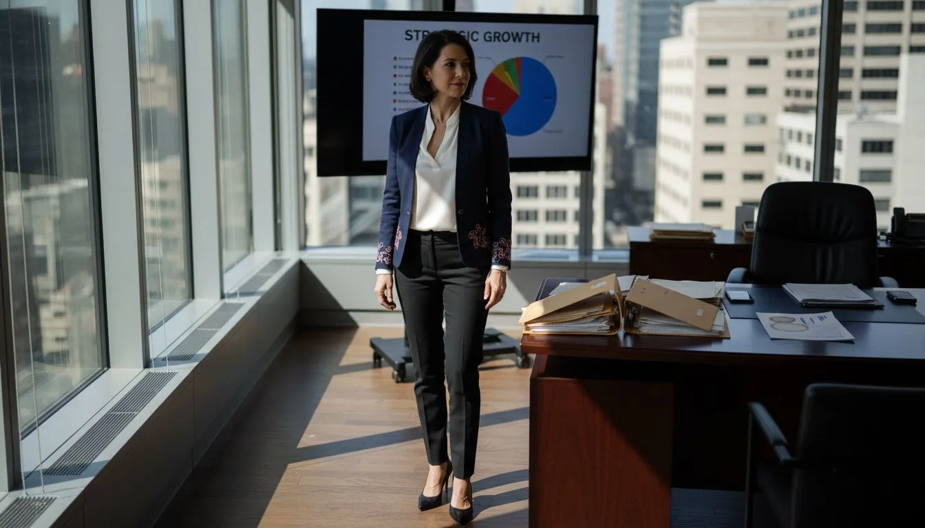 Executive woman in corporate office by window
